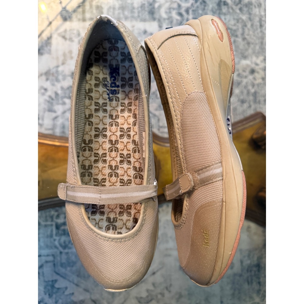 Keds Sport Womens Mary Jane Sneakers Beige Mesh Leather WH38537 Size 8.5
